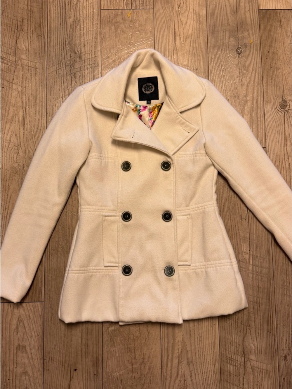 Women's Cream Double-Breasted Peacoat Jacket